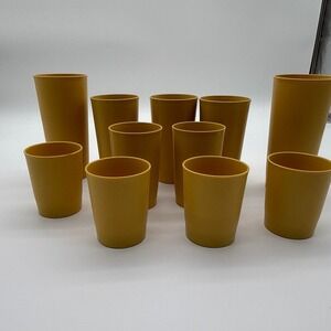 Tupperware Tumbler Cups Set of 10 Mustard Yellow Vintage Plastic Drinkware